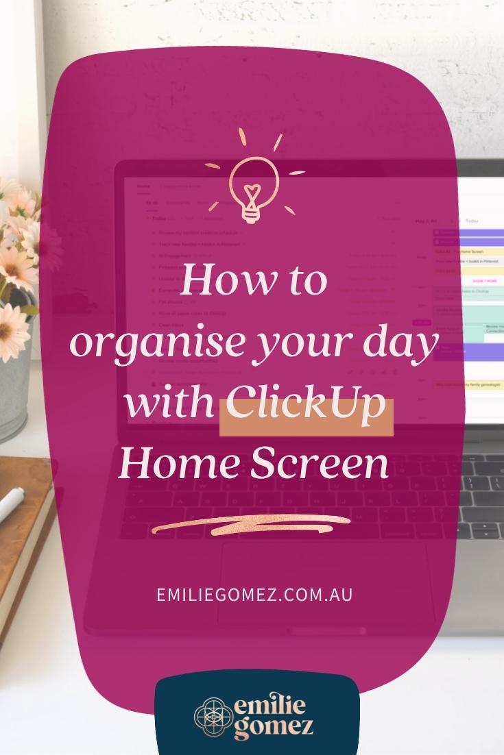 The one thing that keeps me on track in ClickUp: the Home screen. In this episode, I share what makes ClickUp Home screen so powerful, how it stops me from procrastinating and how it helps me set realistic expectations for the day. #timemanagement #clickup #smallbusiness